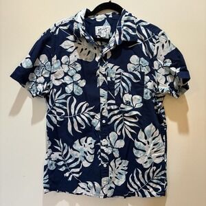 American Eagle Mens Tropical Hawaiian Blue Button-Up Shirt Sz‎ L Short Sleeve
